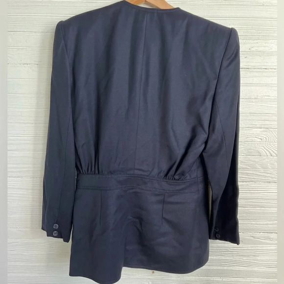 Vintage Valentino Miss V Women's Double-Breasted Blazer Navy Blue Size 42 Wool - Picture 13 of 16